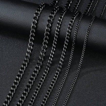 Basic Punk Cuban Chain Necklace – 3mm/5mm/7mm Stainless Steel Curb Link Choker for Men & Women, Black & Gold Colors