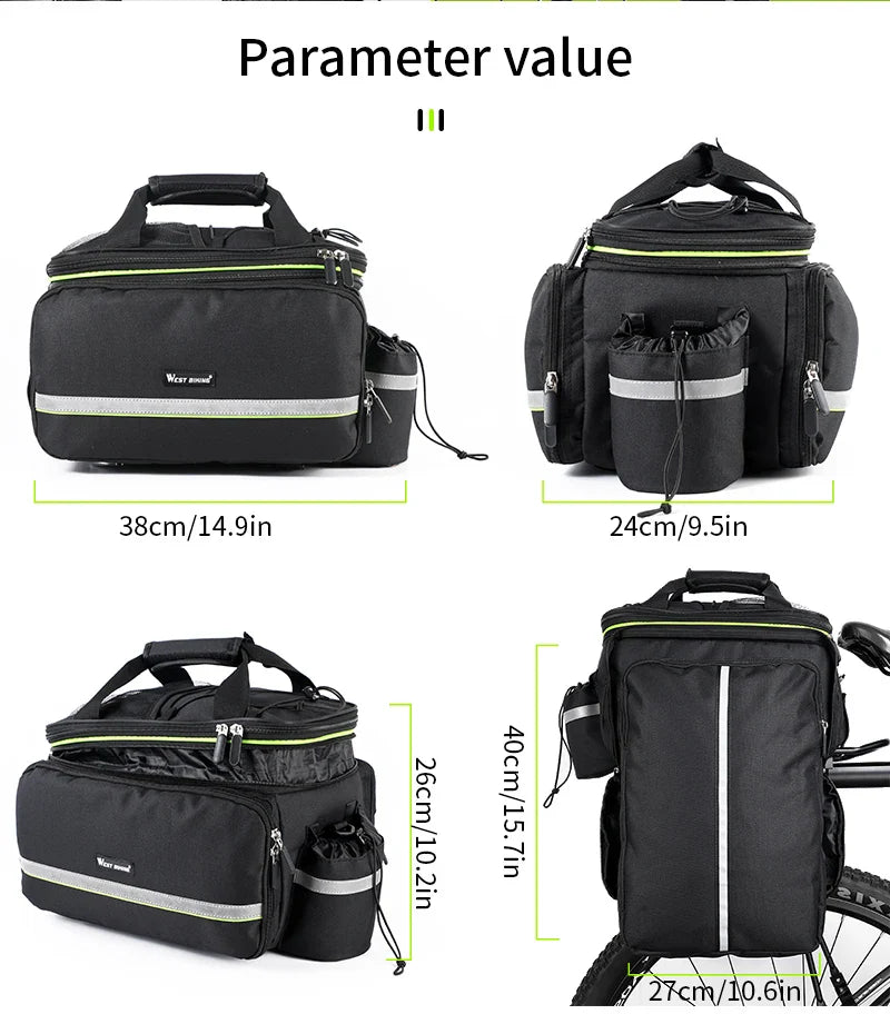 WEST BIKING 3-in-1 Waterproof Bike Trunk Bag — Large Capacity MTB & Road Bicycle Saddle Seat Panniers, Travel Luggage Carrier