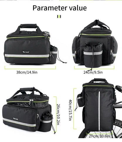 WEST BIKING 3-in-1 Waterproof Bike Trunk Bag — Large Capacity MTB & Road Bicycle Saddle Seat Panniers, Travel Luggage Carrier