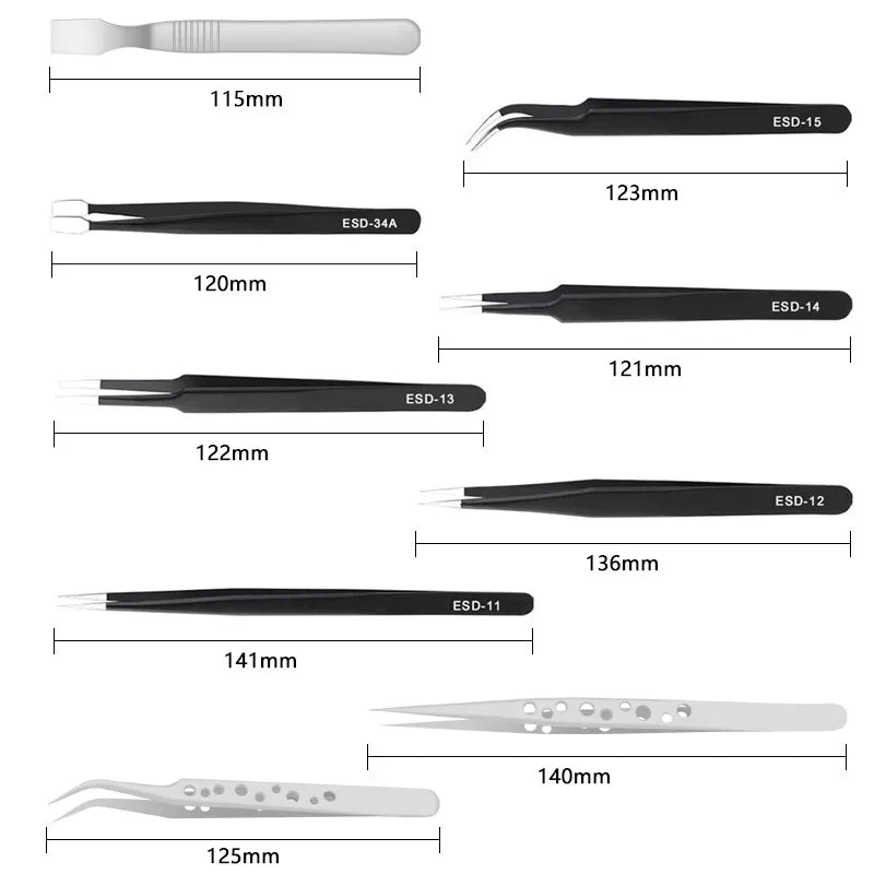 9-Pcs Stainless Steel Tweezers Set — Anti-Static Precision Tools for Electronics & Phone Repair