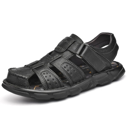 Men's Genuine Leather Casual Sandals - Breathable Summer Outdoor Walking Shoes