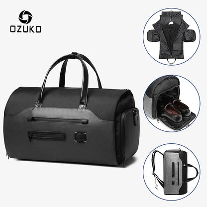 OZUKO Multifunction Men’s Travel Bag – Large Capacity Waterproof Suit Luggage Duffel with Shoe Pocket