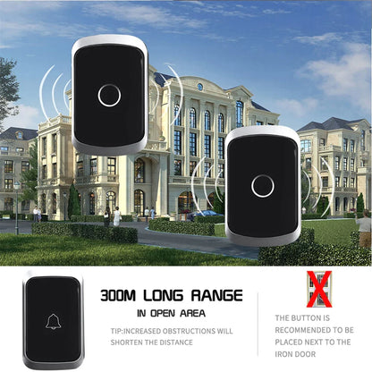 Waterproof Wireless Doorbell — AC 100V-240V EU Plug, Smart Remote Control, Battery Included, Plug & Play