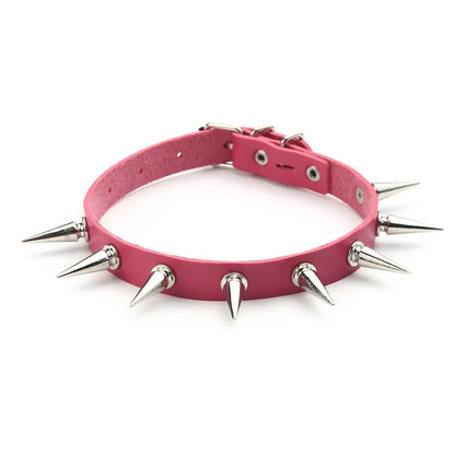 Black Spike Choker Necklace – Rivet Studded Punk Rock Faux Leather Goth Collar for Women & Girls, Harajuku Costume Jewelry