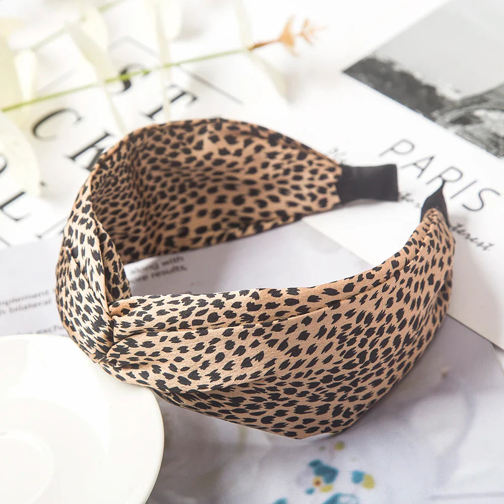 Fashion Leopard Print Headband — Wide Cross Elastic Bow Hairband for Women & Girls Hair Accessories