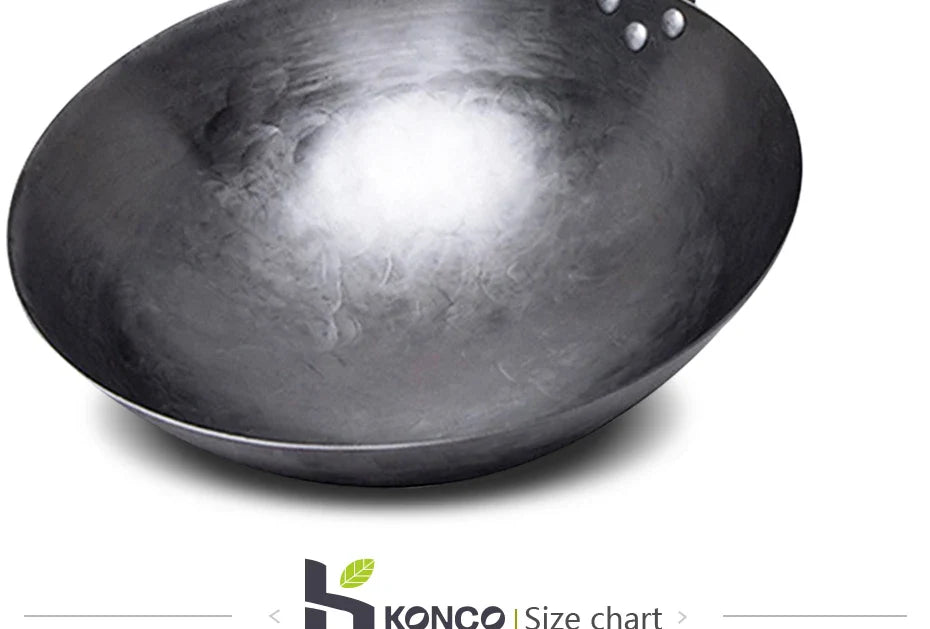 Hand Forged Household Iron Wok, Pure Iron Pan with Wooden Handle, Non-Coating, Non-Stick, for Gas Cooker