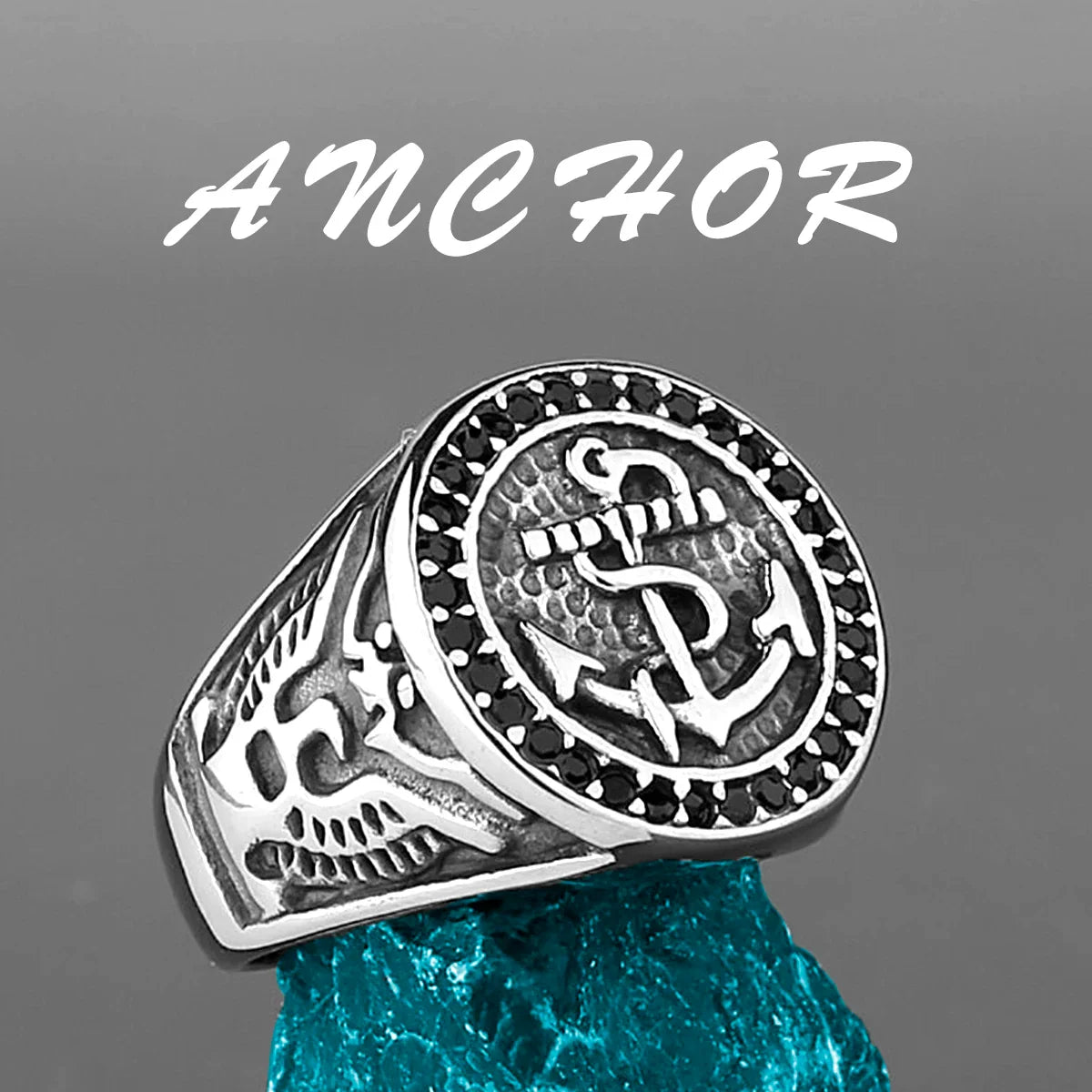 Nordic Viking Stainless Steel Ring - Compass Tree of Life Rune Wolf Amulet Jewelry for Men & Women