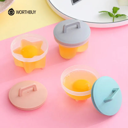 WORTHBUY 4 Pcs Cute Egg Cooker Tools Set - Plastic Egg Boiler Poacher with Brush for Kid-Friendly Baking, Egg Mold Maker, and Kitchen Accessories