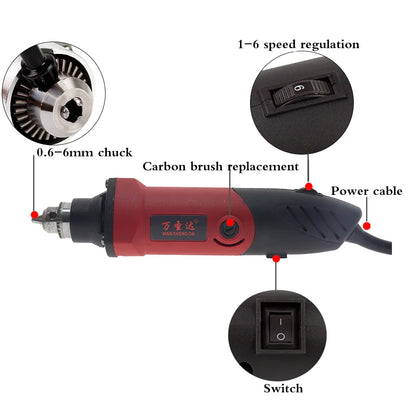 500W Electric Engraver Drill – 6-Speed Variable 35000RPM Rotary Grinder Polishing Tool 110V/220V