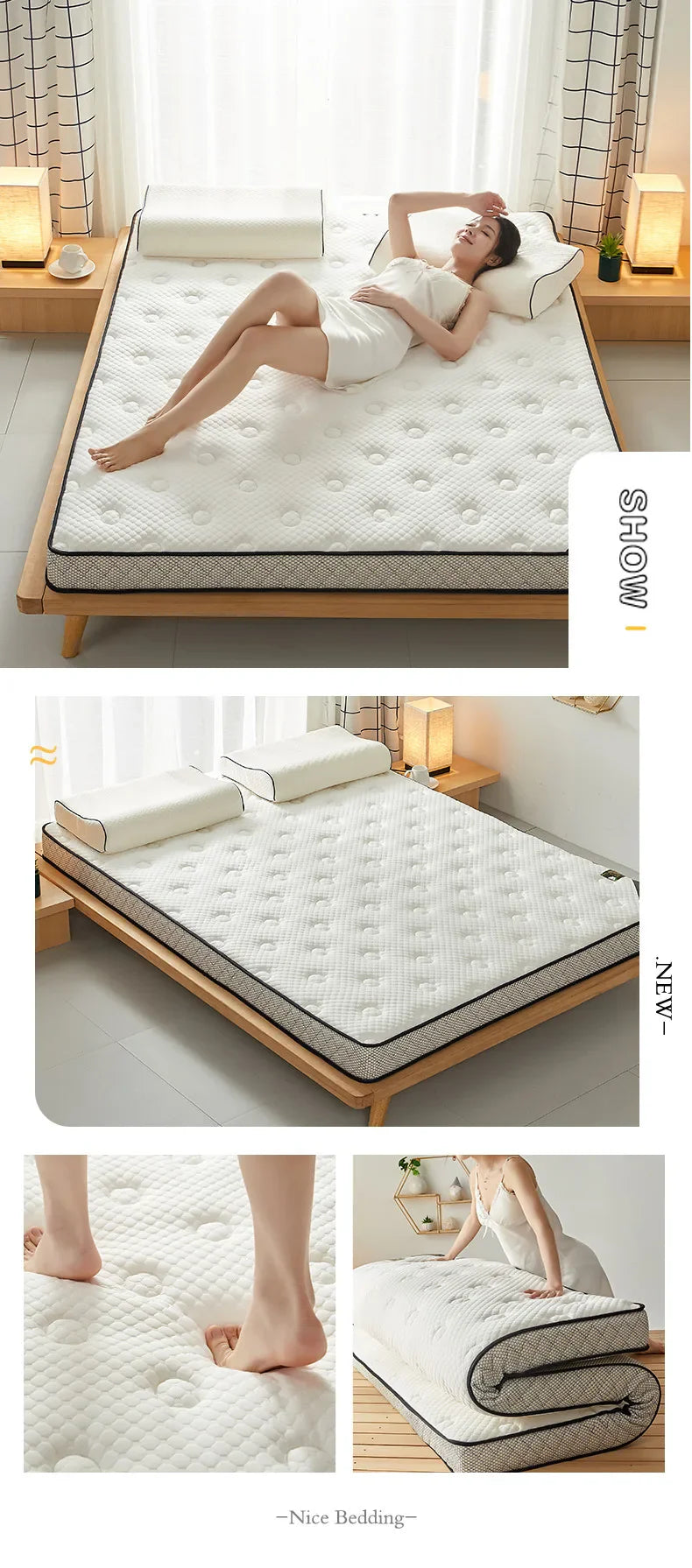 6/10cm Thai Natural Latex Floor Mattress – Foldable Tatami Mat with 95D Filling & Cotton Cover, Slow Rebound Comfort