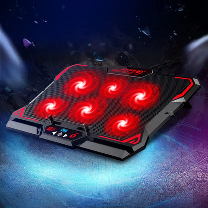 COOLCOLD 17-Inch Gaming Laptop Cooler - Six Fan System, LED Screen, Dual USB Ports, 2600RPM Cooling Pad and Notebook Stand