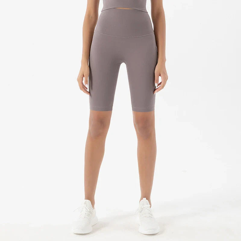 SOISOU Women’s High Waist Nylon Sports Shorts – Breathable No-Show Seamless Yoga, Gym & Cycling Fitness Shorts (24 Colors)