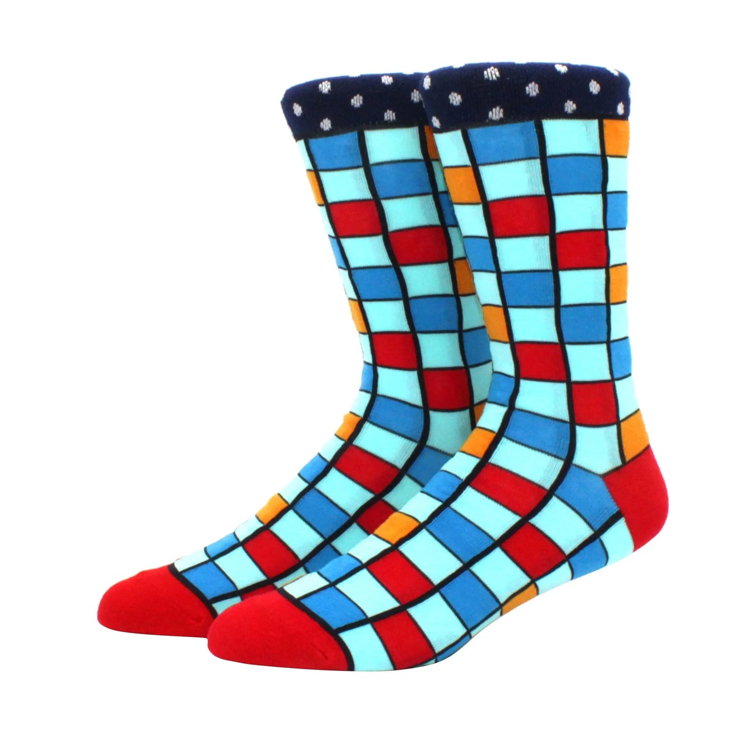 Men’s Funny Argyle Diamond Pattern Cotton Socks – Large Size 3D Geometric Crew Tube Socks, Combed Cotton Casual Novelty Socks