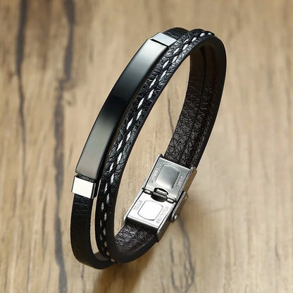 Delysia King 2021 Trendy Men's Leather Weave Bracelet - Leisure Color Contrast Stainless Steel Bangle