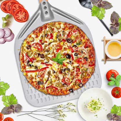 12/14 Inch Aluminum Perforated Pizza Shovel Peel with Detachable Handle - Nonstick Oven Baking Paddle Spatula Turners Accessories