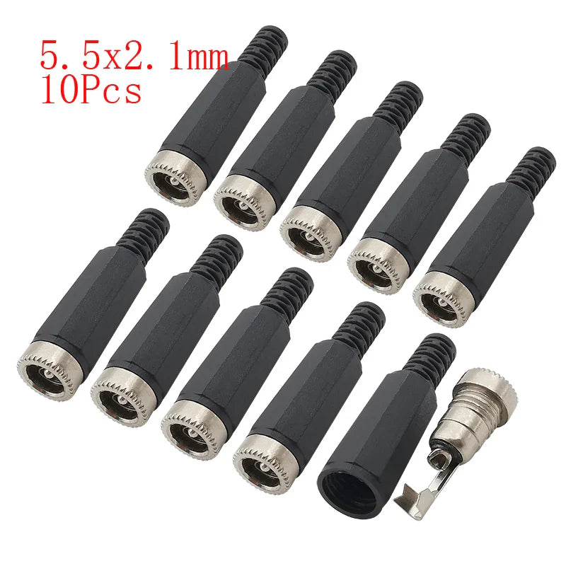 10Pcs DC Power Connectors 5.5x2.1mm & 3.5x1.3mm – Male Female Jack Socket, Nut Panel Mount DC Power Adapter Connector