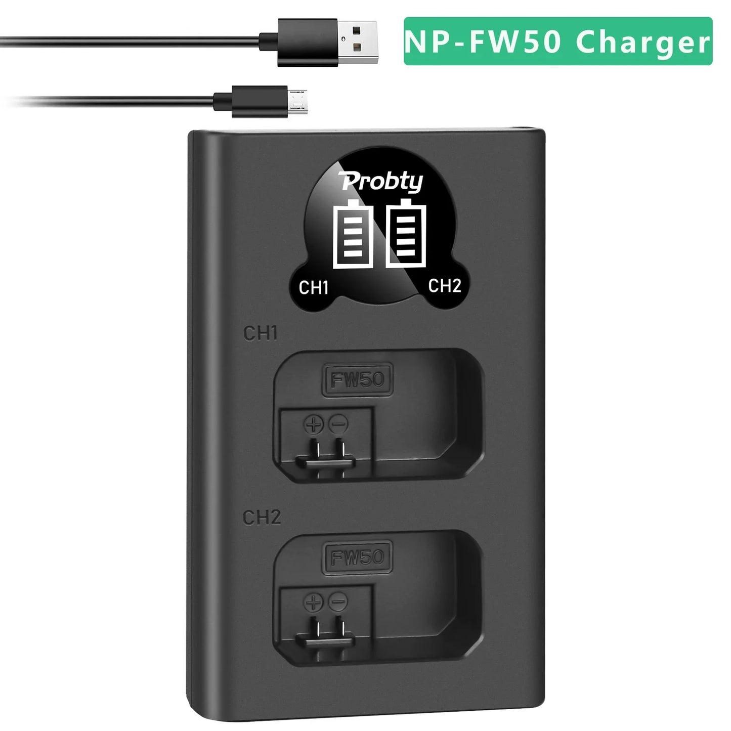 LED Dual Camera Battery Charger – Compatible with LP-E6, LP-E8, NP-FW50, EN-EL15, and More