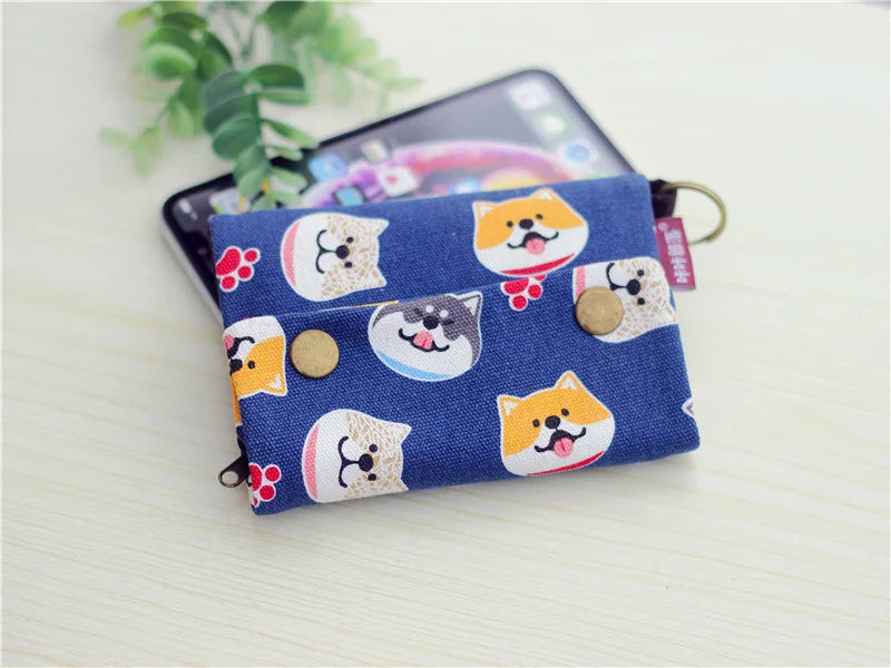 Handmade Three-Fold Fabric Wallet — Short Zipper Purse for Women & Men, Multi-Function Card & Key Holder for Teens