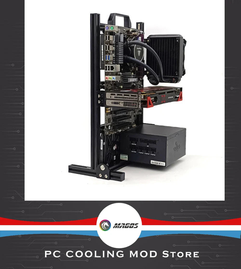 Aluminum Open Frame PC Case – Supports ITX/MATX/ATX Motherboards, Vertical Gaming Cabinet for DIY & Water Cooling Builds