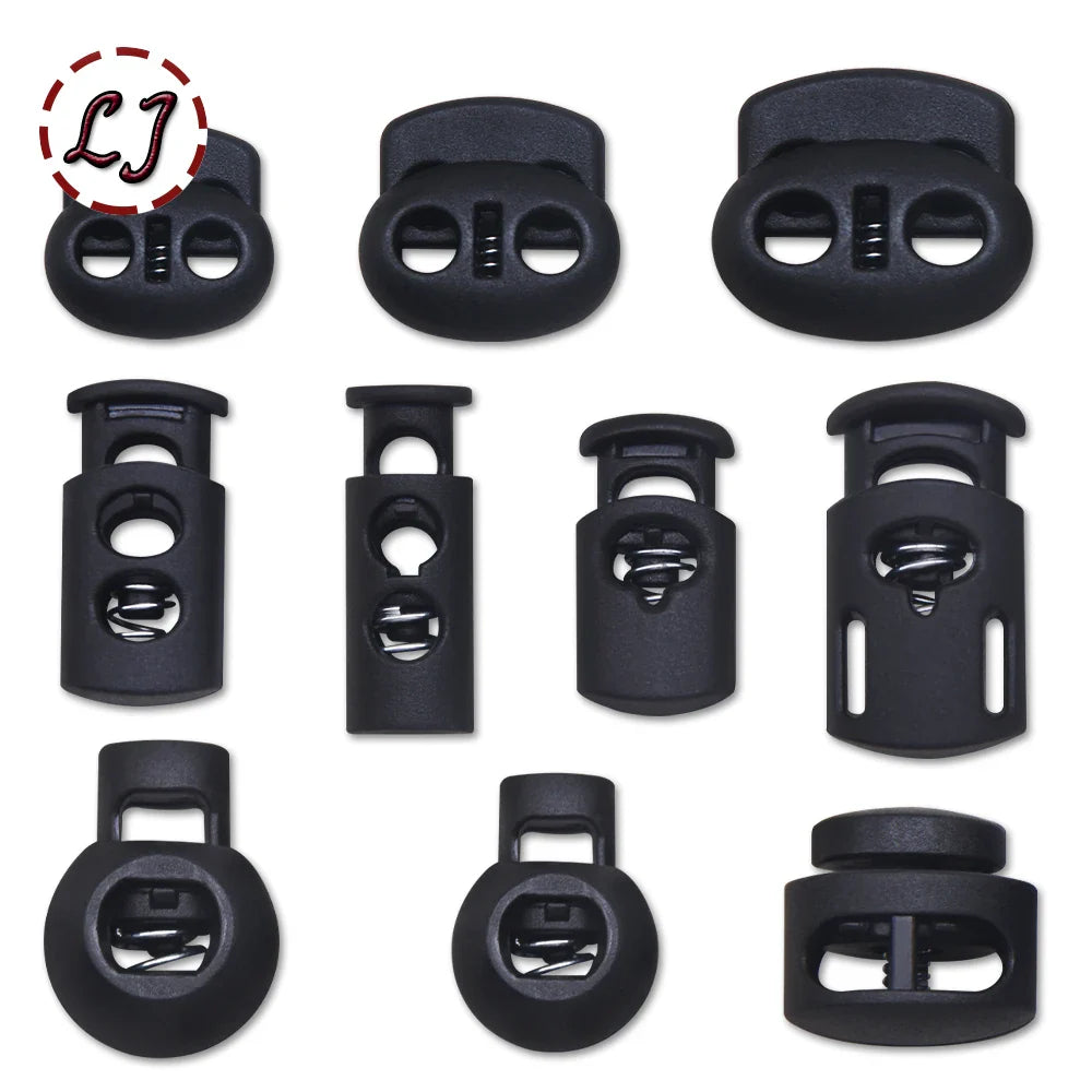 10pcs Plastic Cord Lock Stopper – Black Frost Toggle Clips for Shoelaces, Sportswear & DIY Bag Accessories