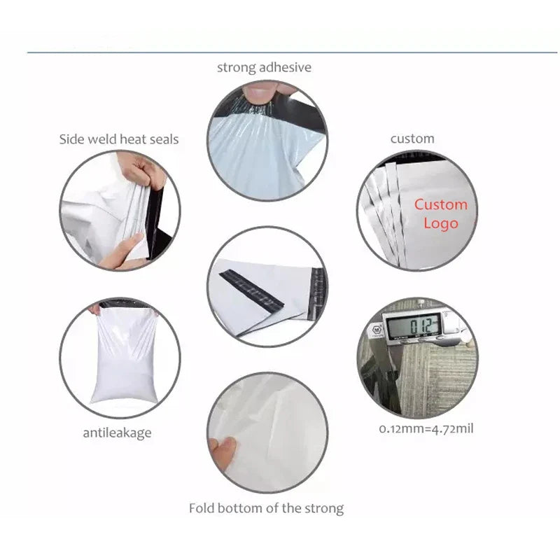 INPLUSTOP 50PCS White Thick Express Bags – Waterproof Clothing Packaging with "THANKS" Print, Courier Envelope Pouches