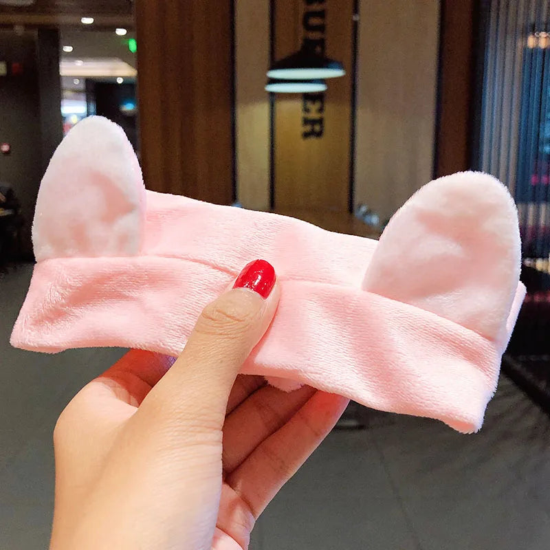 Soft Coral Fleece Bow Headband – Wash Face Hair Holder with Animal Ears for Women & Girls