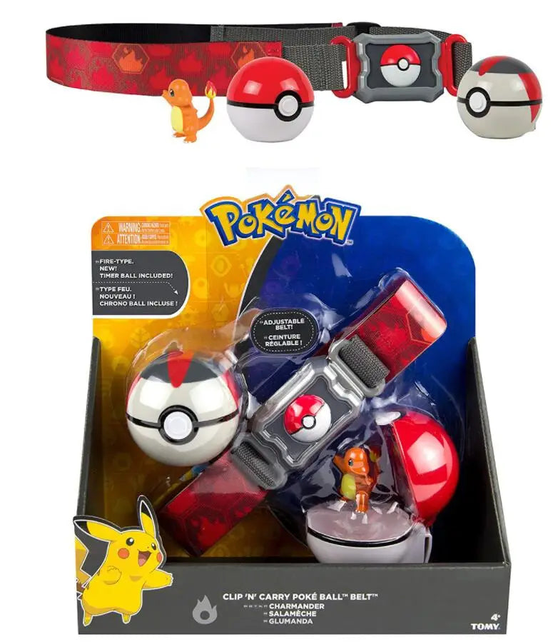 Pokémon Toy Belt Set — Poké Ball Battle Belt with Pikachu, Eevee, Charmander & Bulbasaur for Kids Gift
