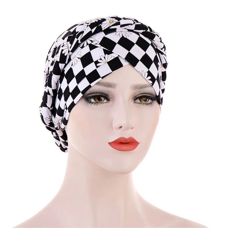 Women’s Cotton Head Scarf – Solid Turban Bonnet Hijab Cap with White Pearl Inner, Muslim Arab Wrap