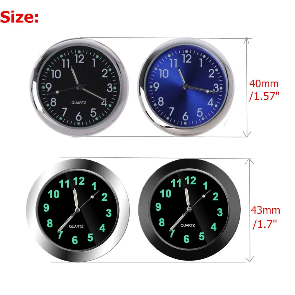 Luminous Mini Car Clock - Stick-On Digital Quartz Watch for Automobiles, 40mm & 43mm, Auto Interior Ornament