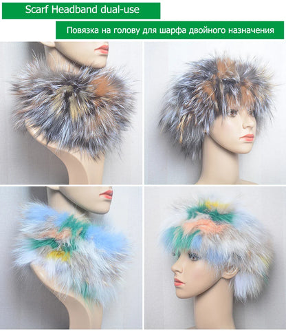 2025 Real Fox Fur Scarf and Headband – Luxury Winter Neck Warmer for Women, 100% Natural Fur, Elastic Ring Muffler