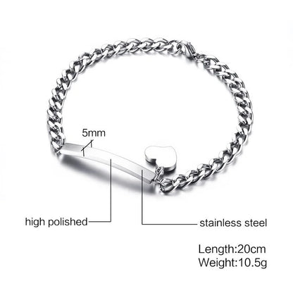Elegant Personalized ID Bar Bracelet – 5mm Stainless Steel Link Chain for Women with Custom Name or Quote