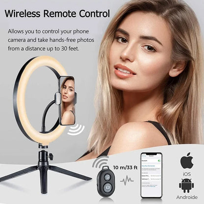 LED Selfie Ring Light with Phone Stand – Folding Arm, Dimmable Circle Fill Light & Tripod for YouTube & Streaming