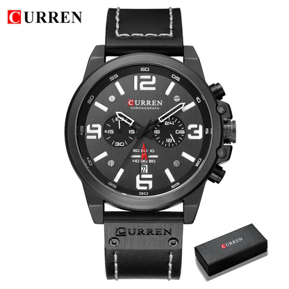CURREN Men's Luxury Waterproof Sport Watch – Chronograph Quartz Military Wristwatch with Genuine Leather Strap