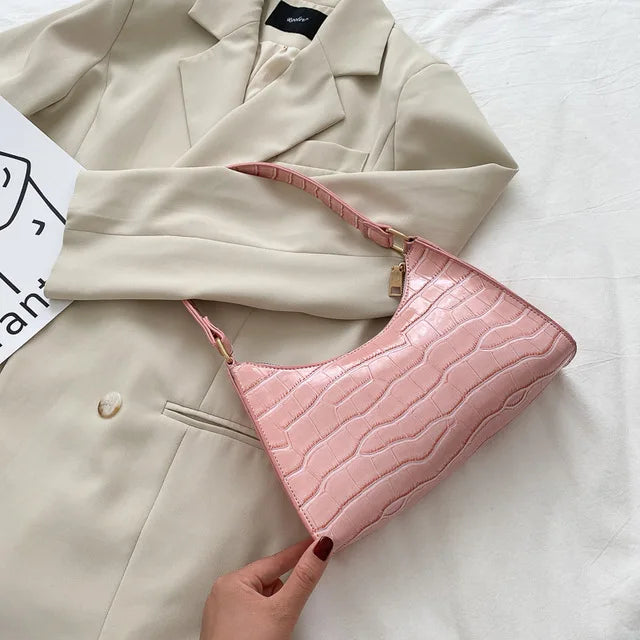 Fashion PU Leather Alligator Pattern Bag for Women – Small Armpit Handbag, Underarm Messenger Purse