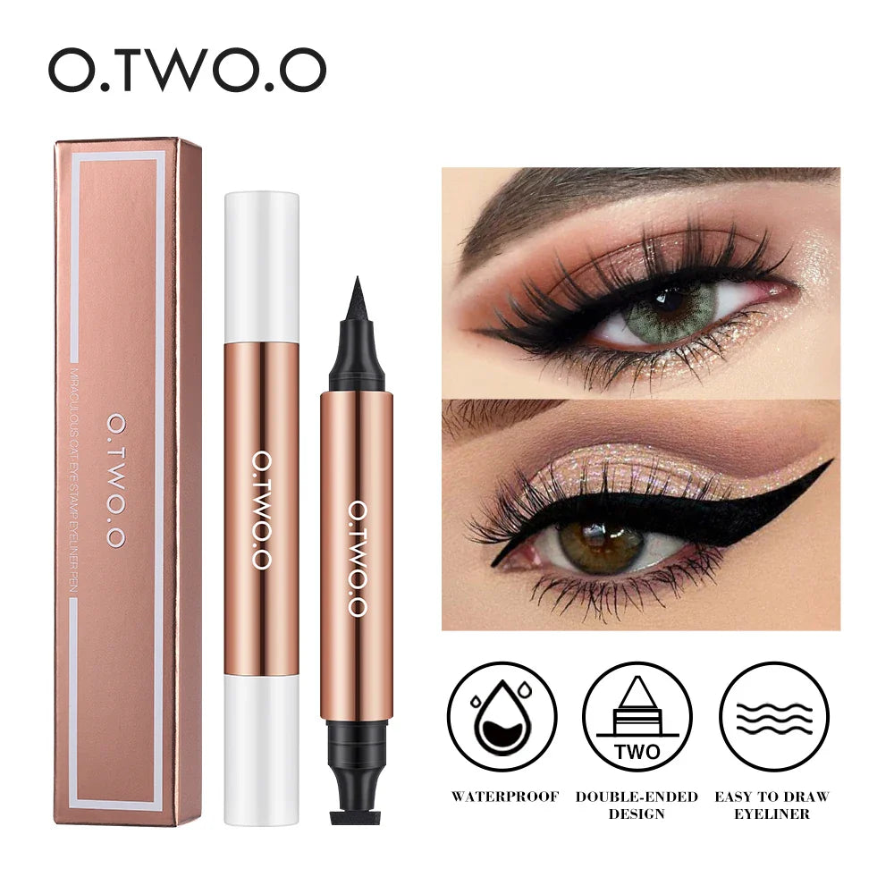O.TWO.O Black Liquid Eyeliner Pen – Double-Ended Waterproof Fast-Dry Eye Liner for Women