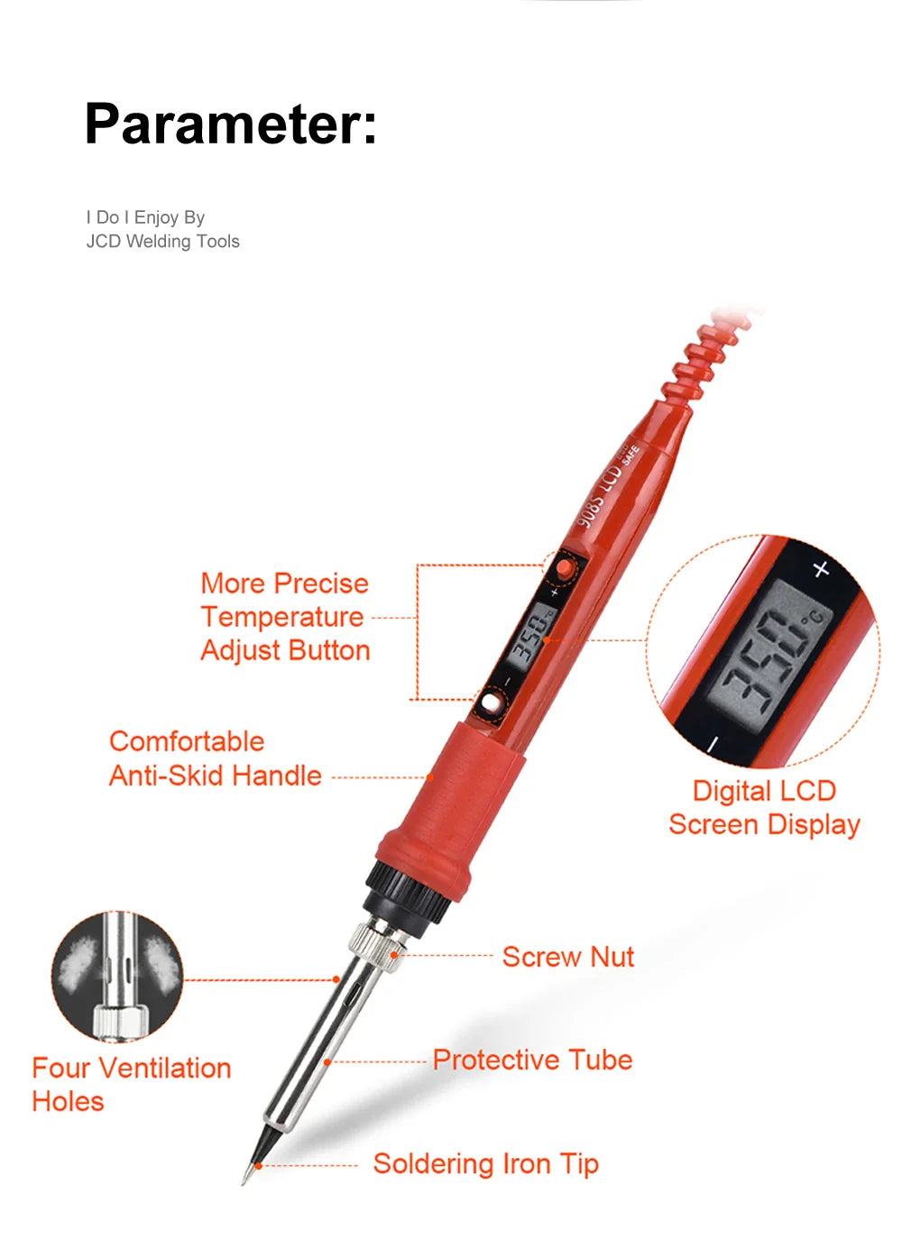 JCD 220V 80W LCD Electric Soldering Iron 908S – Adjustable Temperature with Quality Tips & Soldering Kit
