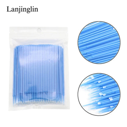100/200pcs Eyelash Cleaning Brushes — Micro Cotton Swabs & Microbrushes for Lash Extensions, Makeup Removal & Beauty Care
