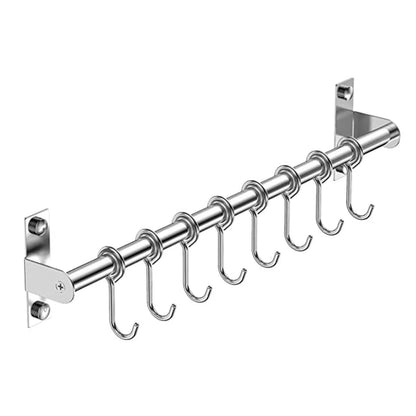 Wall Mounted Stainless Steel Utensil Rack – Kitchen Hanging Rail with 6/8/10 Removable Hooks Organizer