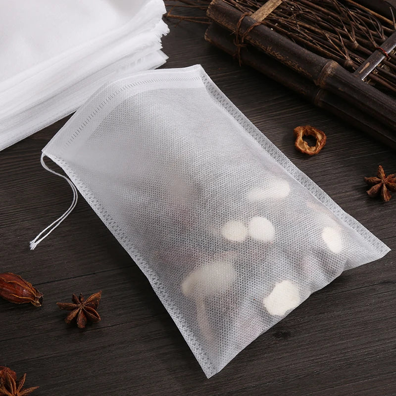 100 Pcs Disposable Tea Infuser Bags with String - Food Grade Non-Woven Fabric Spice Filters, Heat Seal Tea Bags