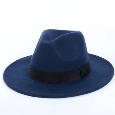 Unisex Black Fedora Hat – Wide Brim Jazz Panama Top Hat for Autumn and Winter – Classic Gentleman Style