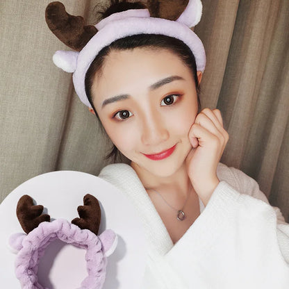Soft Coral Fleece Bow Headband – Wash Face Hair Holder with Animal Ears for Women & Girls