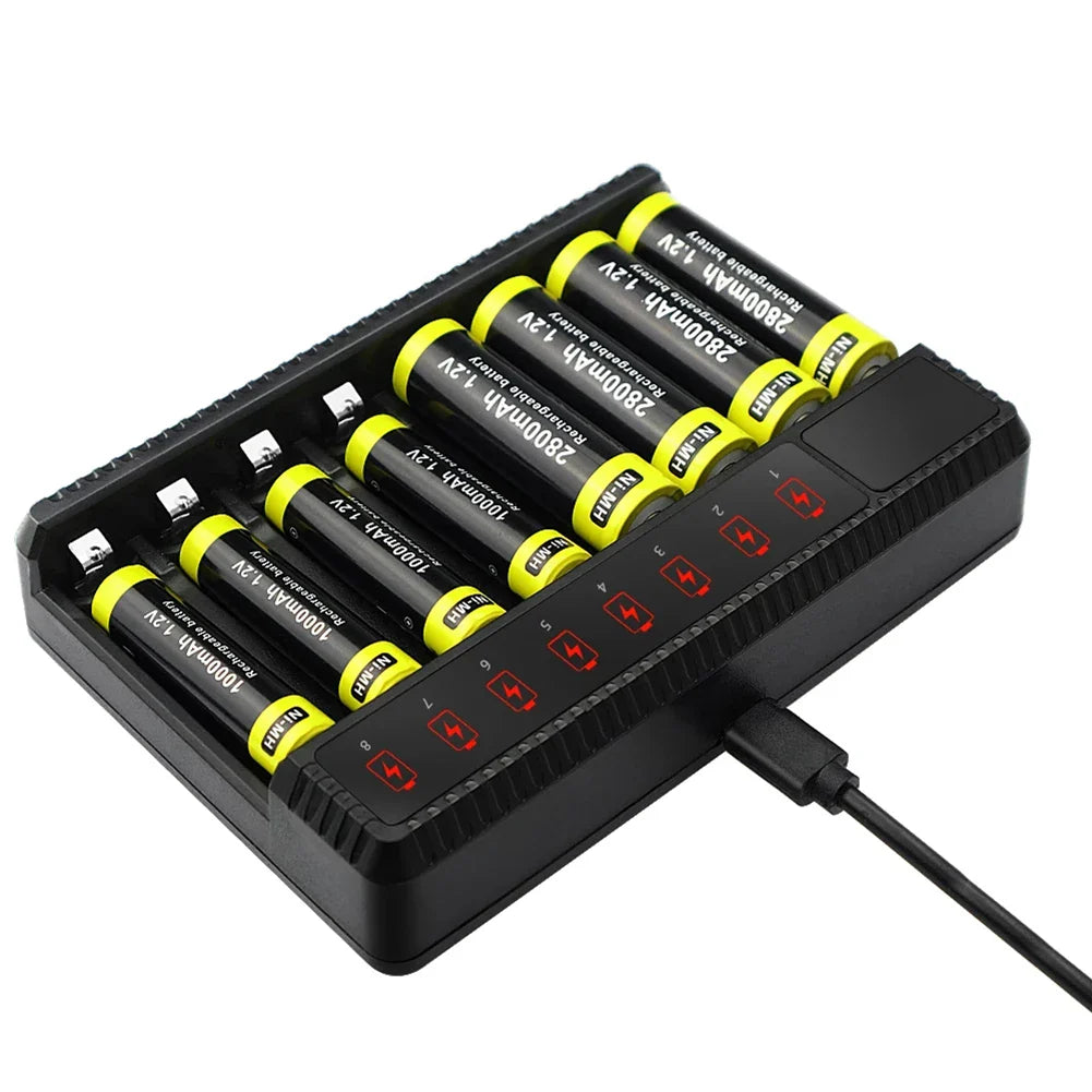 Intelligent LED Smart Battery Charger – 8-Slot NiMH Charger for 1.2V AA/AAA Rechargeable Batteries