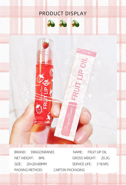 Fruit Lip Gloss Transparent Lip Oil – Moisturizing, Waterproof, Long-Lasting Liquid Lipstick to Reduce Lip Lines