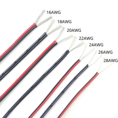 UL2468 2-Pin Copper Cable – PVC LED Strip Extension Wire (16–28 AWG, White/Black/Red)