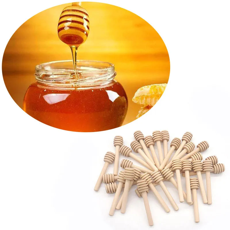 100-Pack High-Quality Wooden Honey Dipper Sticks - Long Handle Jar Spoons for Efficient Honey Stirring, Practical Kitchen Tools