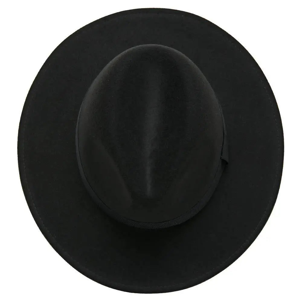 Unisex Black Fedora Hat – Wide Brim Jazz Panama Top Hat for Autumn and Winter – Classic Gentleman Style