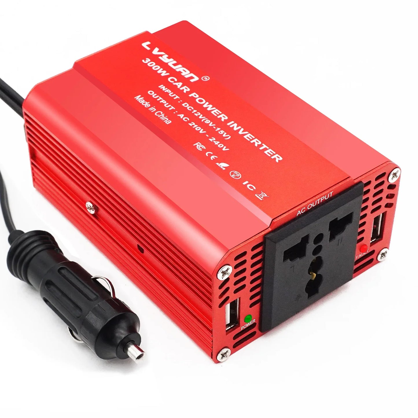 300W Car Power Inverter - DC 12V to AC 110V/220V Dual USB Adapter Converter with Modified Sine Wave, EU & US Sockets