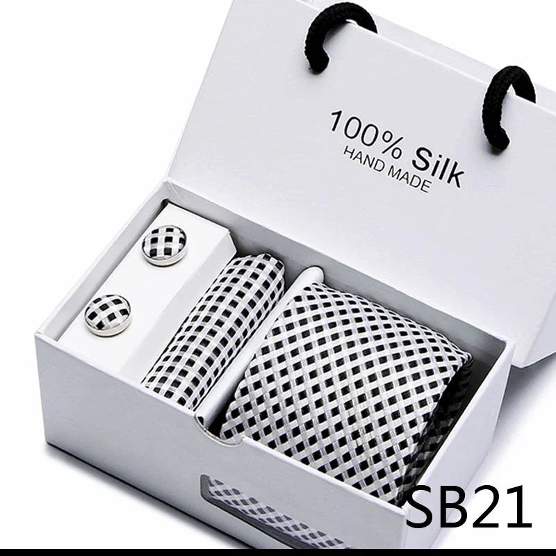 100% Silk Men’s Tie Gift Set - Classic 7.5cm Striped Floral Necktie with Handkerchief for Office, Party & Wedding Formal Wear