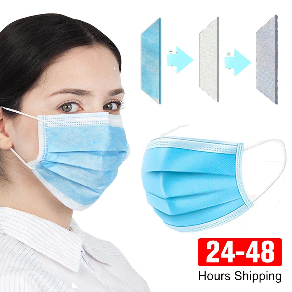 3 Layer Disposable Face Masks – Anti-Dust Protective Masks with Melt Blown Cloth, Earloops, Black Mascarillas