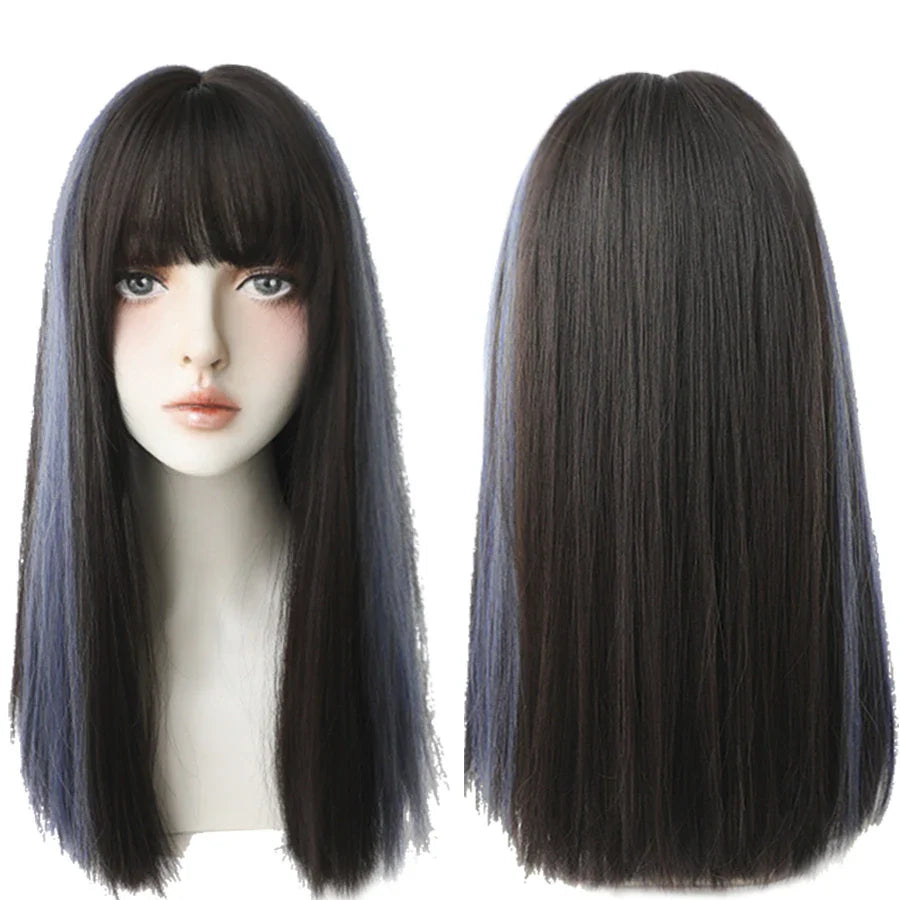 7JHHWIGS Long Straight Light Brown Synthetic Wig with Bangs – Heat-Resistant Daily Wear Wig for Women